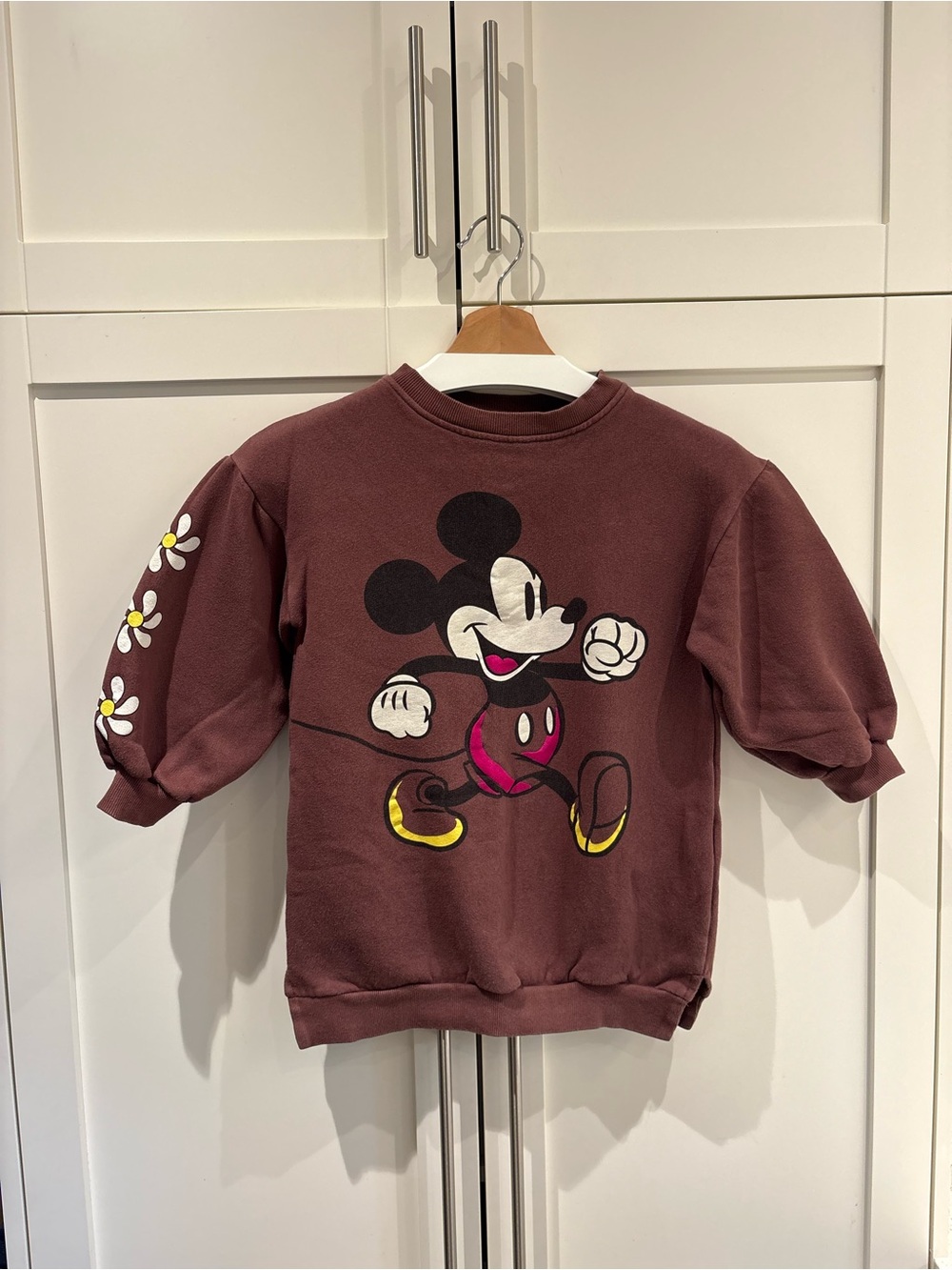 ZARA Disney Kids Sweatshirt Pull over 3/4 sleeve Graphic Mickey Mouse Size 7